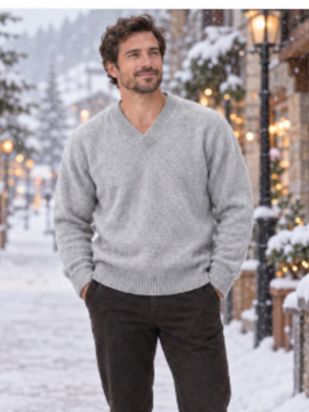 Men’s Warm Angora V-Neck Sweater – Size L